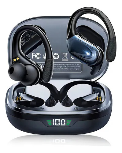 Fones de ouvido intra-auriculares para jogos sem fio Mertto Bx17 com luz LED, ganchos ergonômicos para melhor ajuste, chamadas sem usar as mãos, Bluetooth estável e 75 horas de duração da bateria